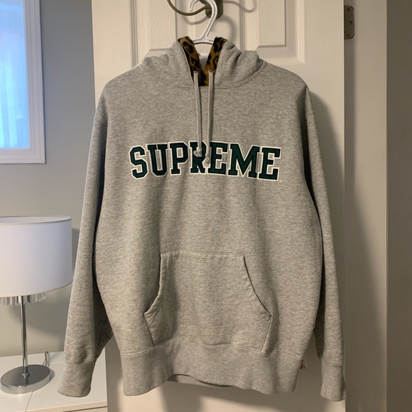 Supreme Leopard Trim Hooded Sweatshirt (Heater Grey) - Picture 3 of 4